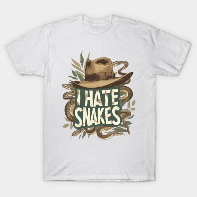 I Hate Snakes - Fedora Hat and Serpents - Indy T-Shirt by Fenay-Designs